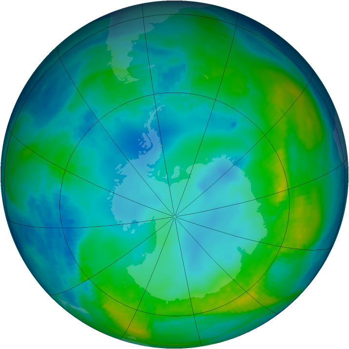 Antarctic ozone map for 19 May 1990